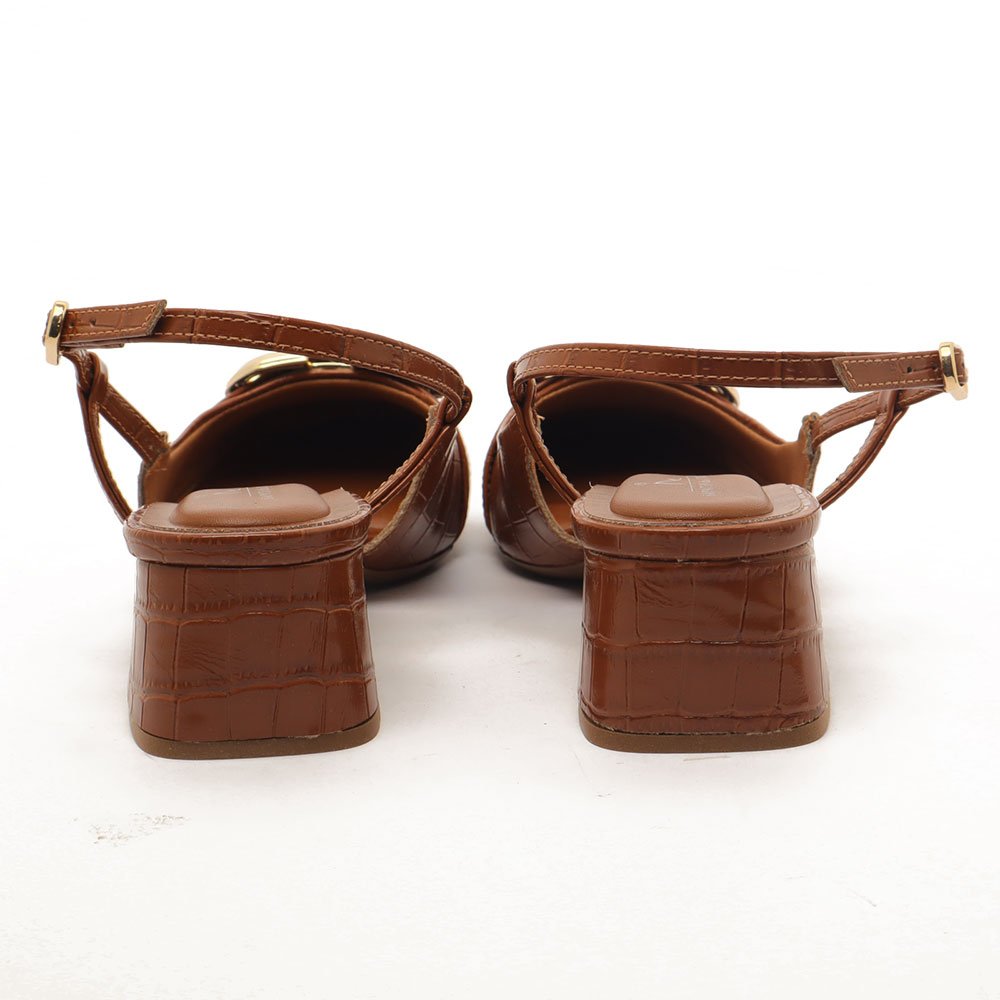 Slingback Sapato Da Corte Salto Bloco Baixo Tira Transversal Fivela Caramelo 9