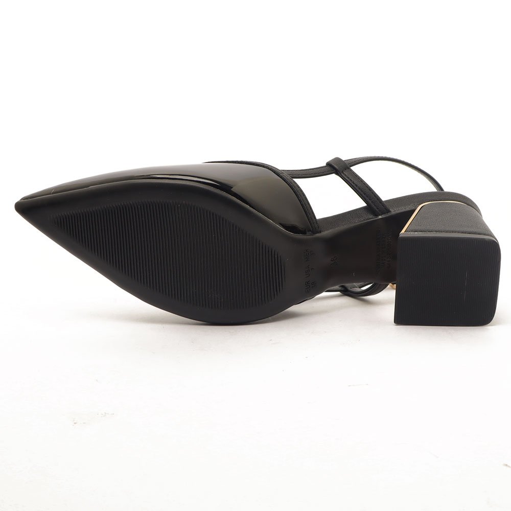 Slingback Sapato Da Corte Salto Bloco Médio Detalhe Cromado Preto 11