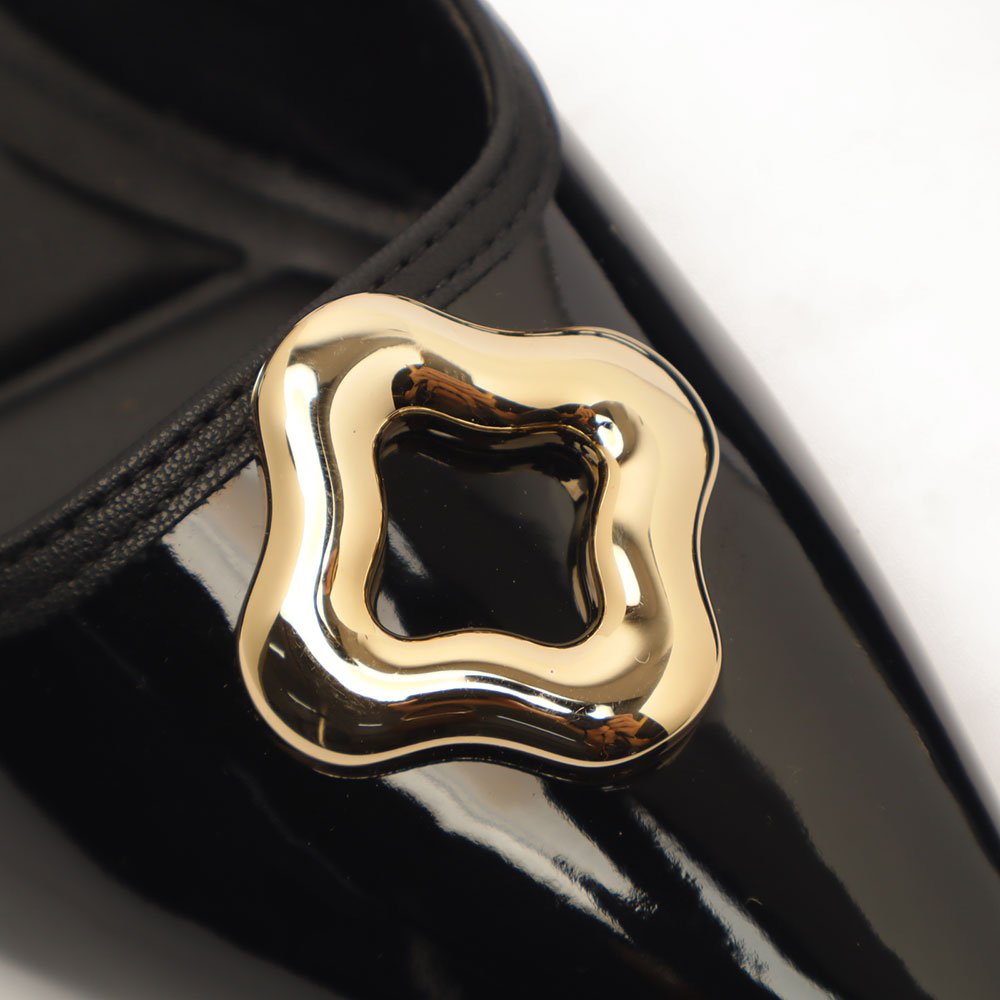 Slingback Sapato Da Corte Salto Bloco Médio Detalhe Cromado Preto 7