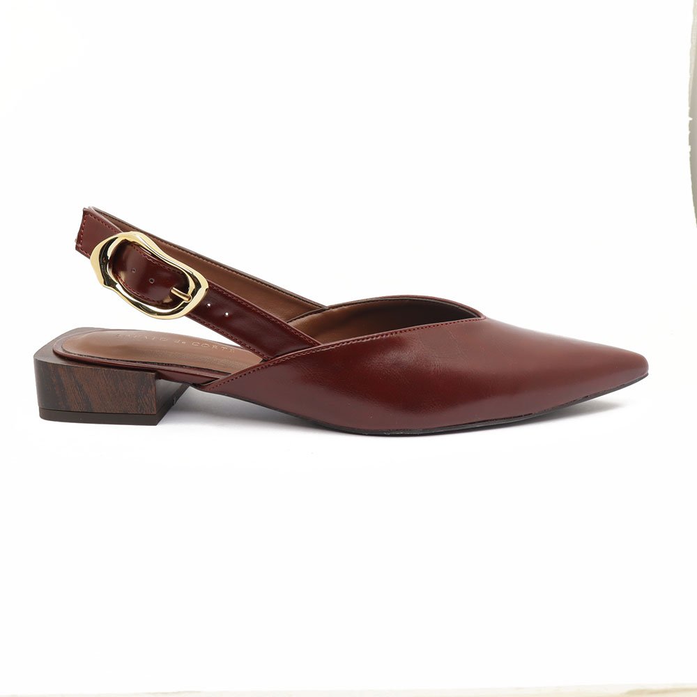 Slingback Sapato Da Corte Salto Baixo Quadrado Fivela