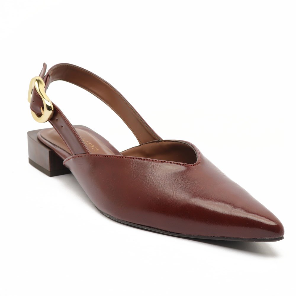Slingback Sapato Da Corte Salto Baixo Quadrado Fivela Marrom 2