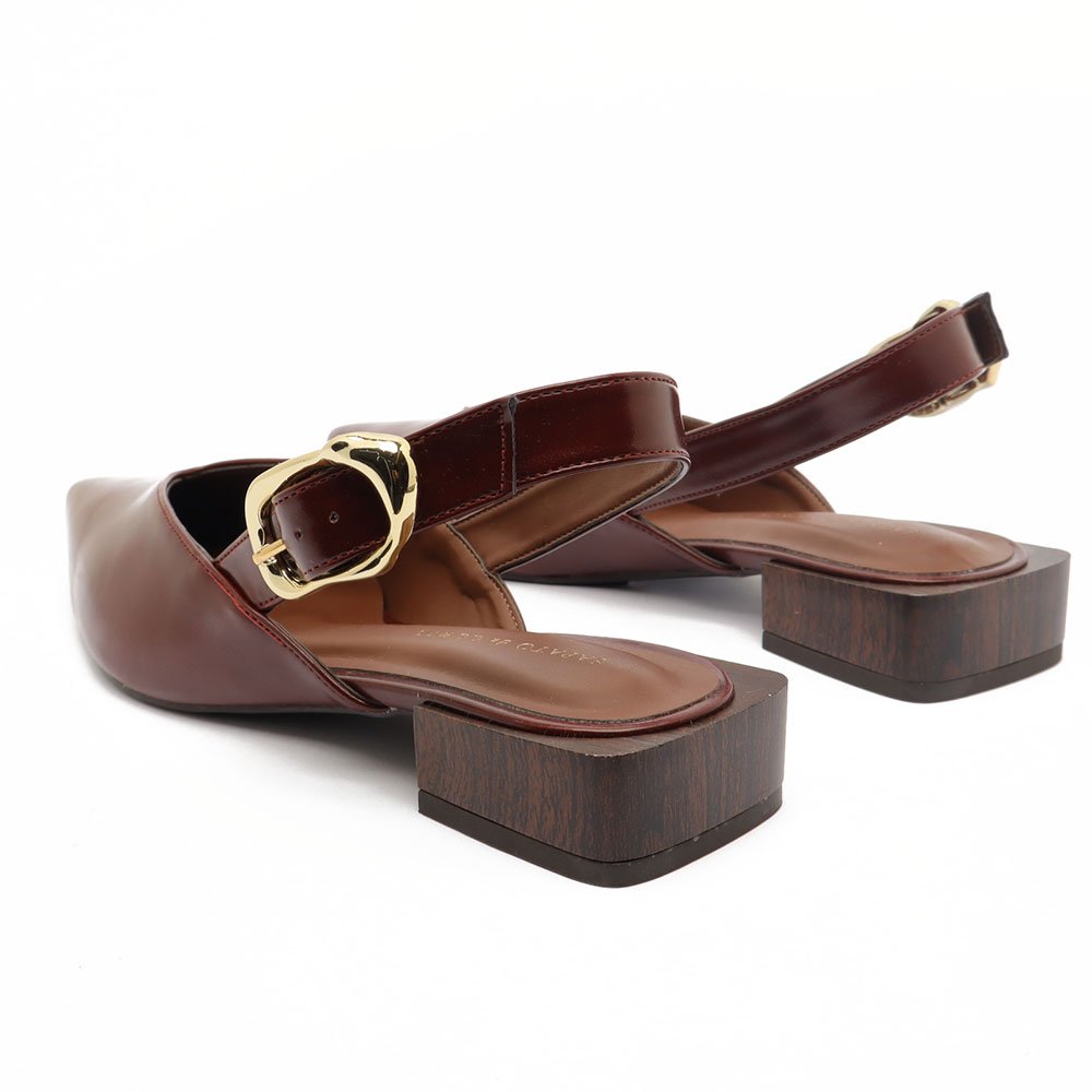 Slingback Sapato Da Corte Salto Baixo Quadrado Fivela Marrom 4