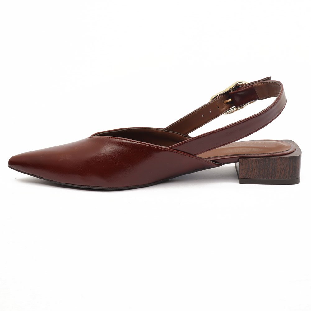 Slingback Sapato Da Corte Salto Baixo Quadrado Fivela Marrom 6
