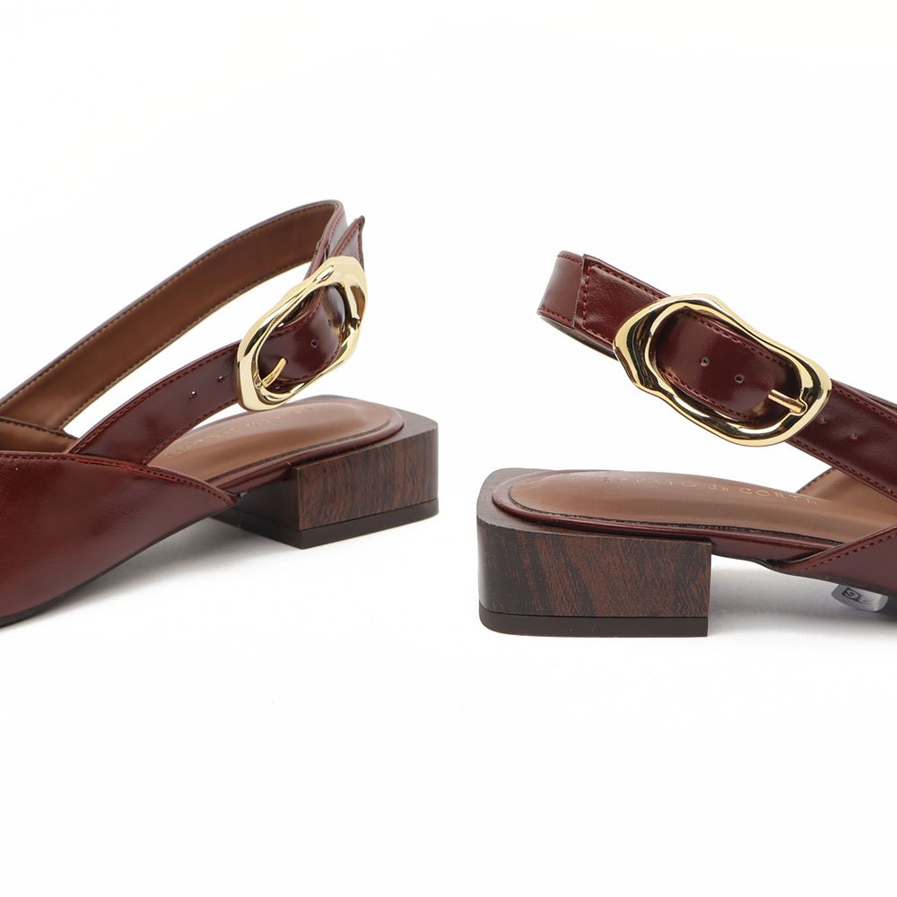 Slingback Sapato Da Corte Salto Baixo Quadrado Fivela Marrom 7