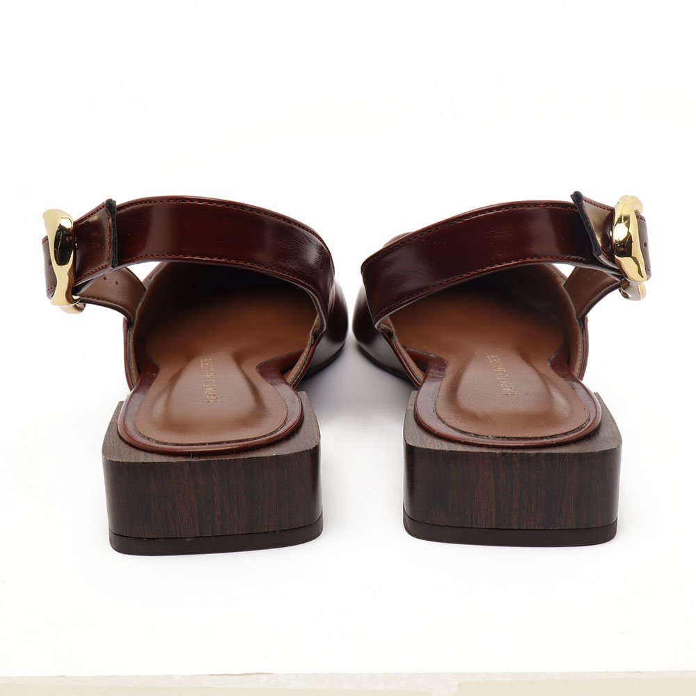 Slingback Sapato Da Corte Salto Baixo Quadrado Fivela Marrom 8