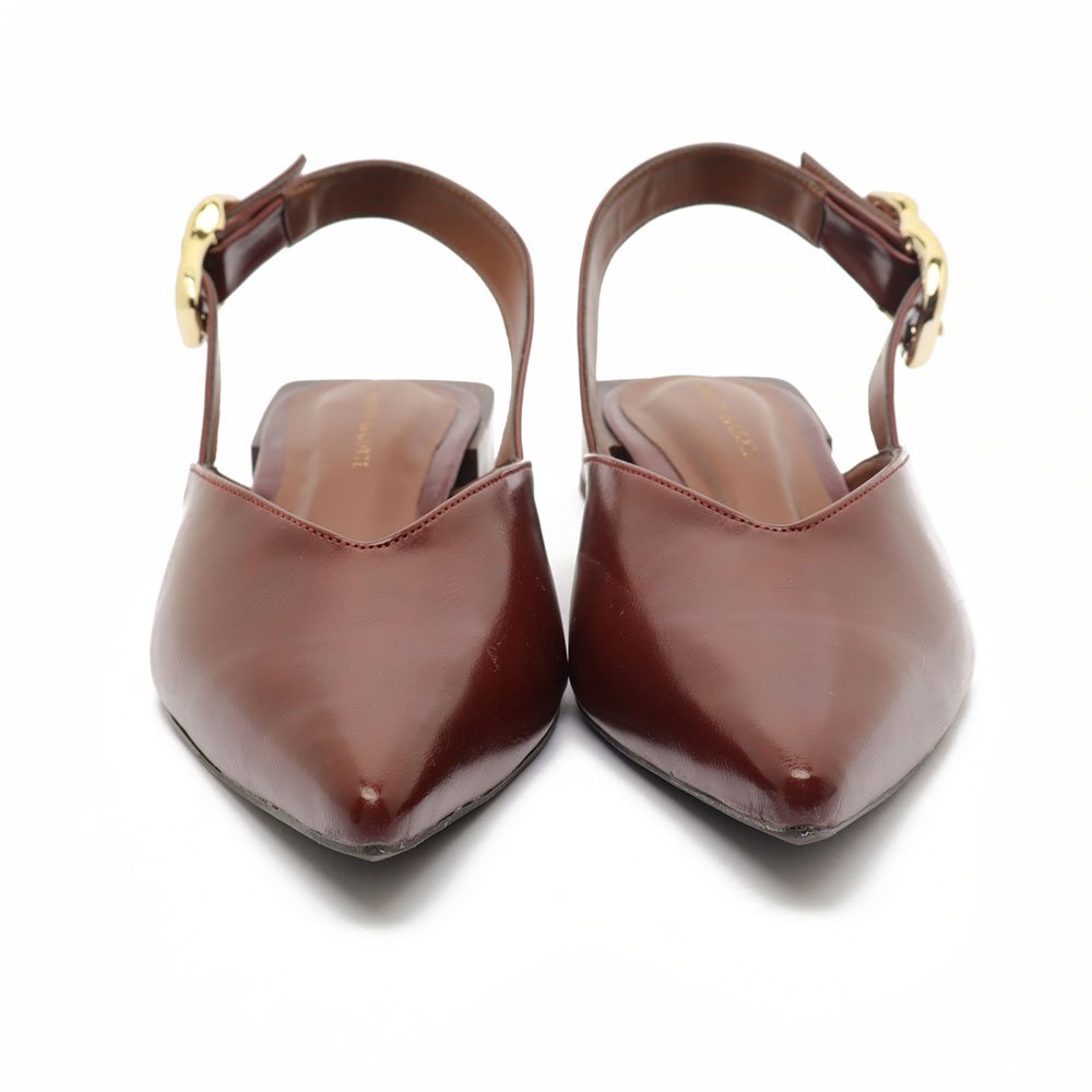 Slingback Sapato Da Corte Salto Baixo Quadrado Fivela Marrom 9