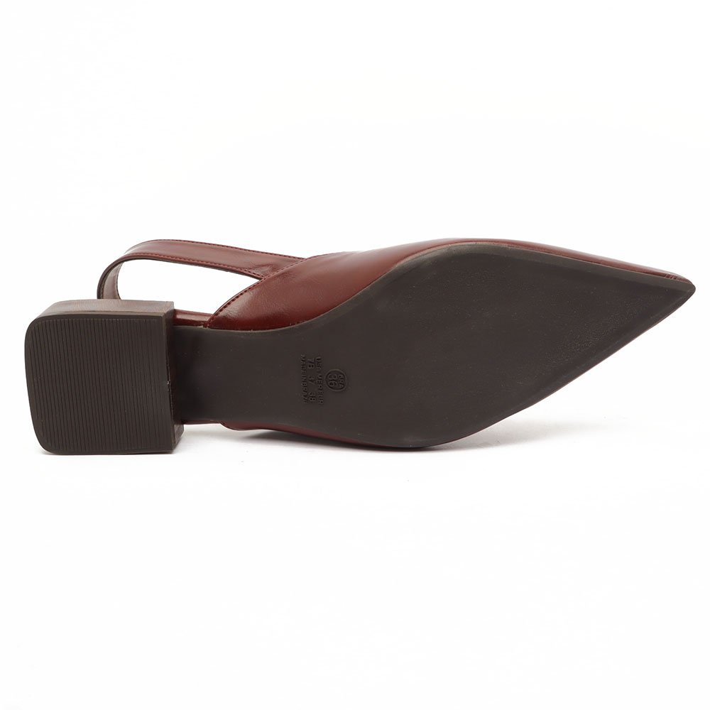 Slingback Sapato Da Corte Salto Baixo Quadrado Fivela Marrom 10