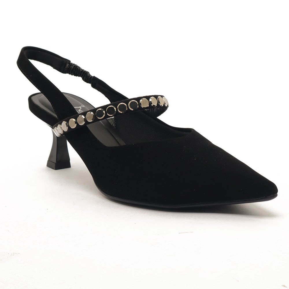 Slingback Sapato Da Corte Salto Fino Médio Tira Transversal Strass Preto 2