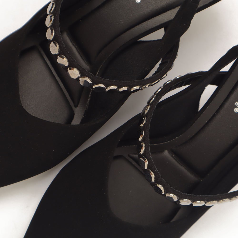 Slingback Sapato Da Corte Salto Fino Médio Tira Transversal Strass Preto 4