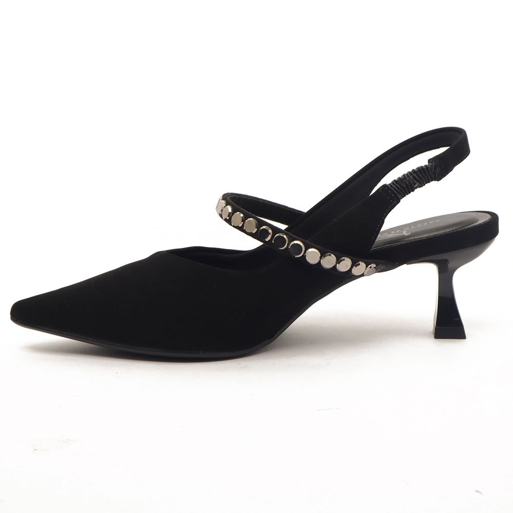 Slingback Sapato Da Corte Salto Fino Médio Tira Transversal Strass Preto 6