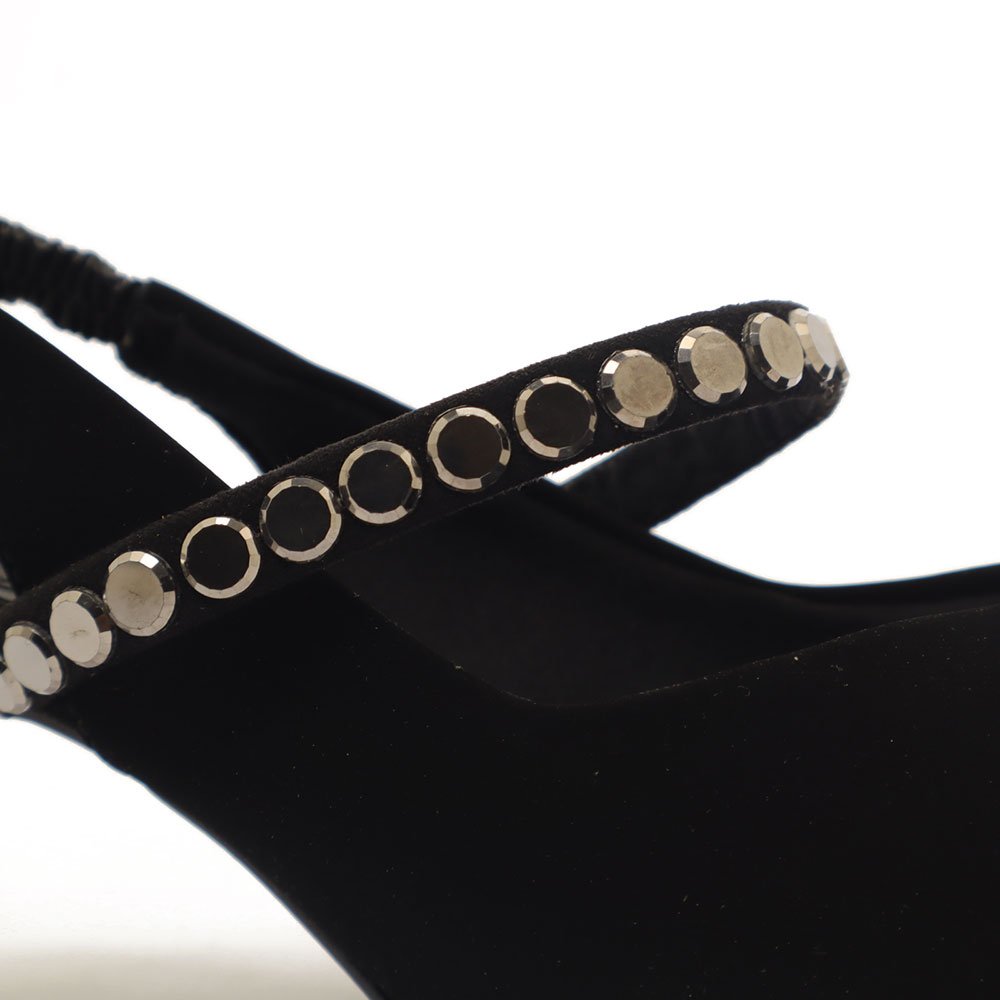 Slingback Sapato Da Corte Salto Fino Médio Tira Transversal Strass Preto 7