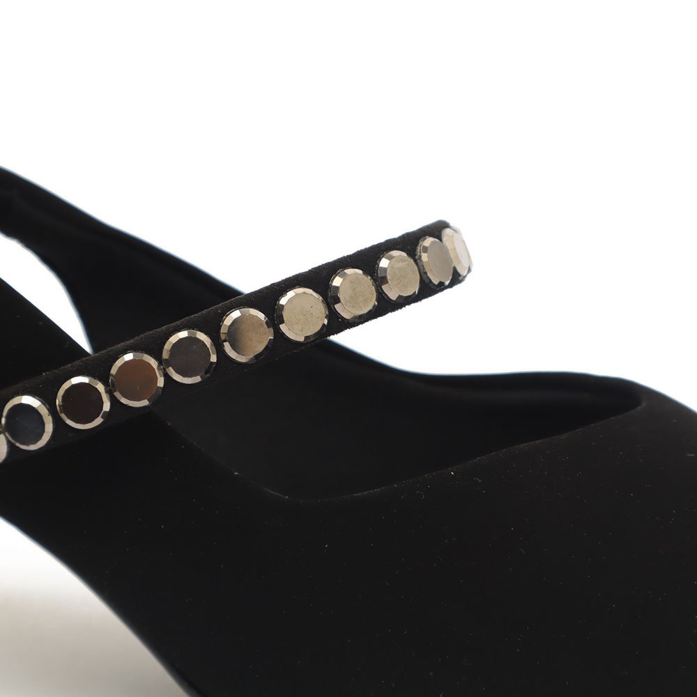 Slingback Sapato Da Corte Salto Fino Médio Tira Transversal Strass Preto 8