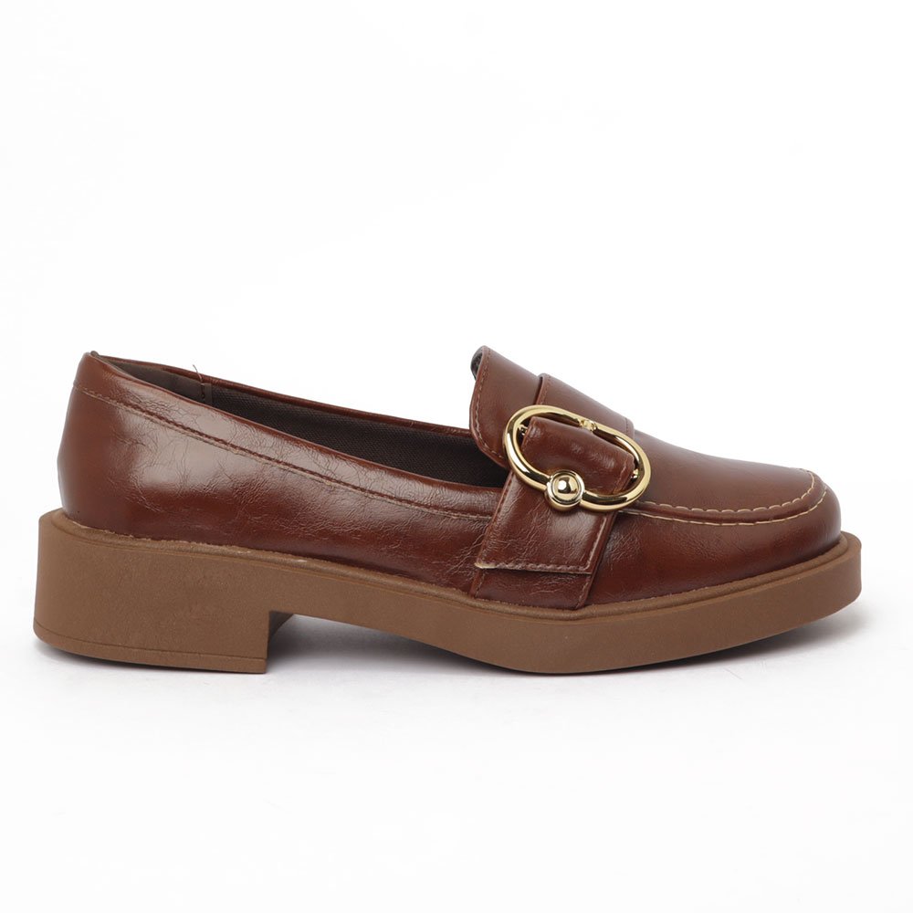 Mocassim Feminino Sapato Da Corte Sola Alta Fivela Lateral