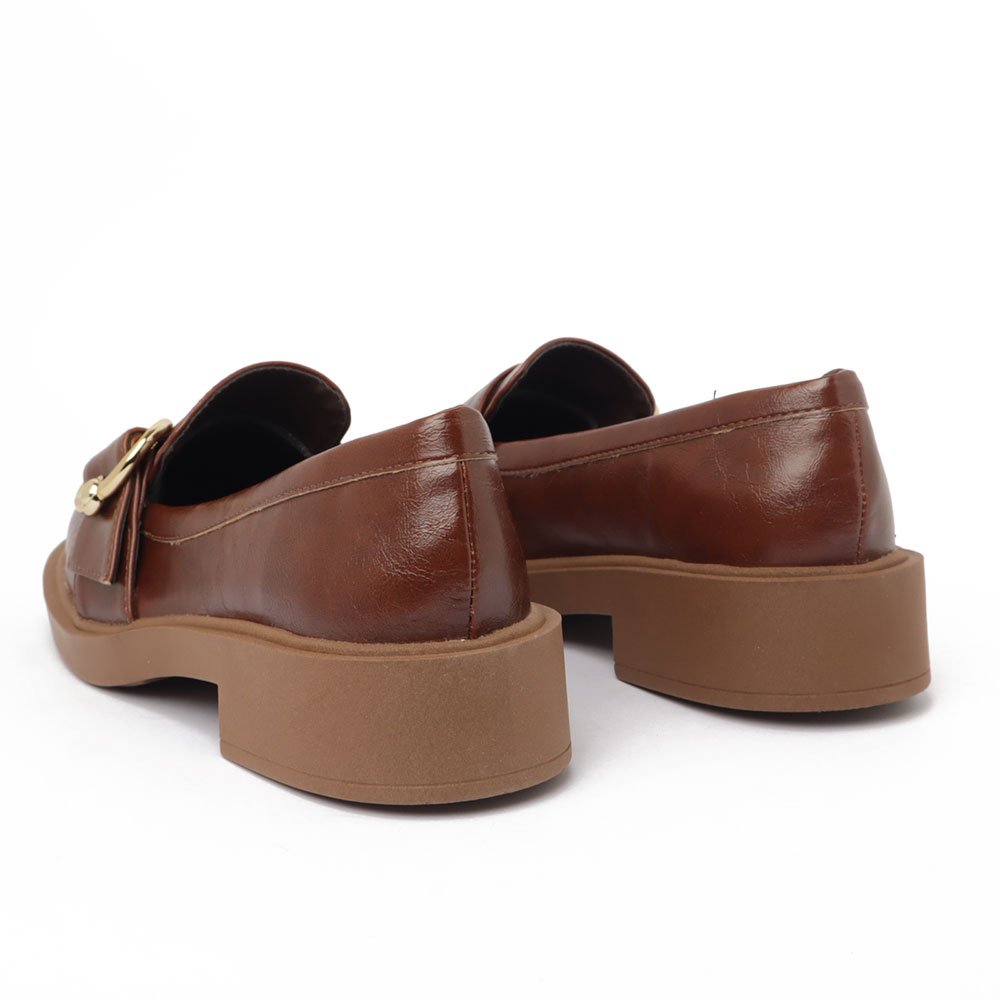 Mocassim Feminino Sapato Da Corte Sola Alta Fivela Lateral Marrom 4