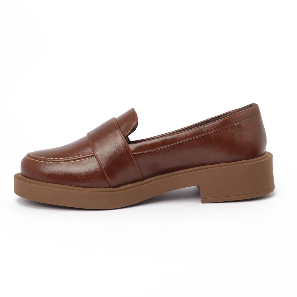 Mocassim Feminino Sapato Da Corte Sola Alta Fivela Lateral Marrom 6