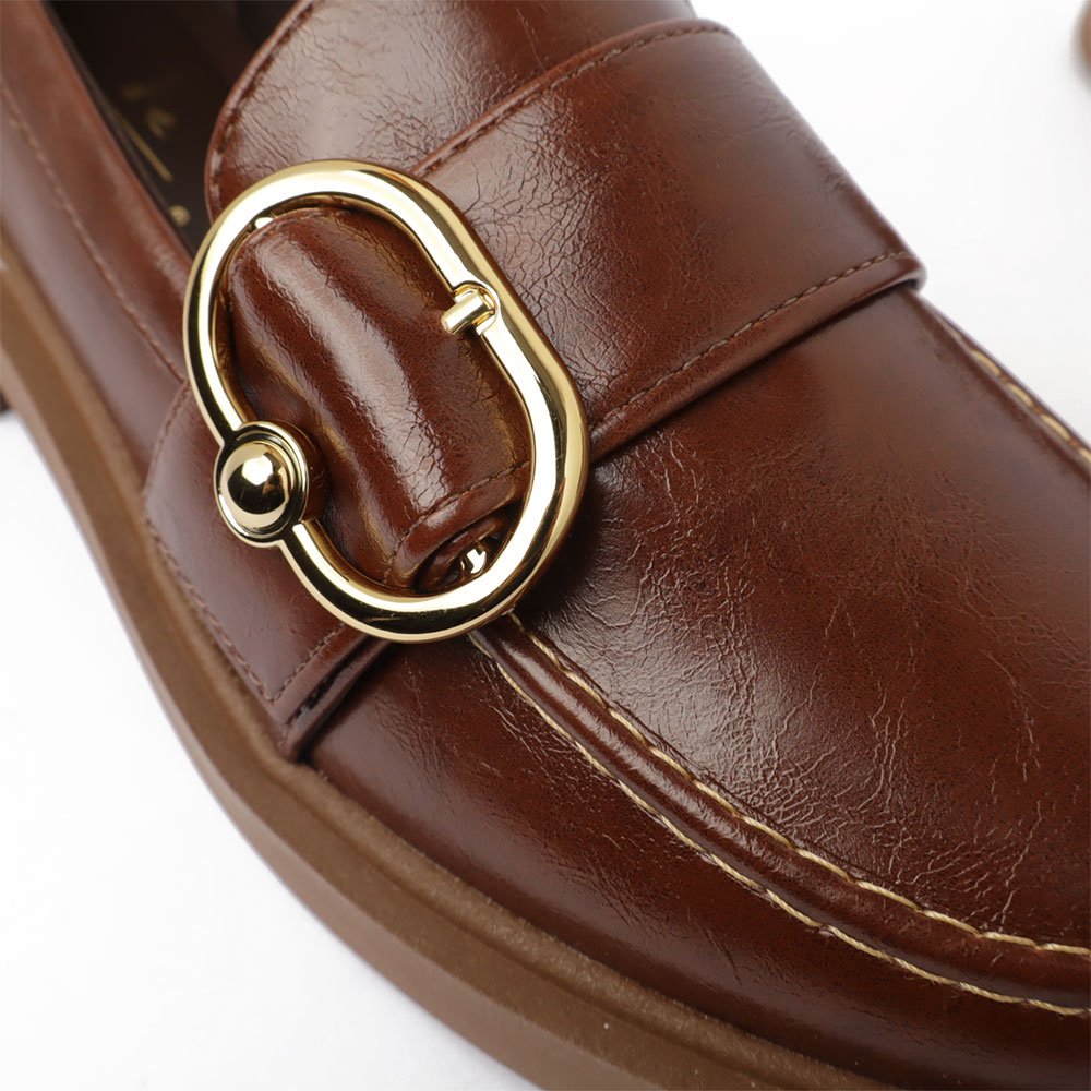 Mocassim Feminino Sapato Da Corte Sola Alta Fivela Lateral Marrom 7