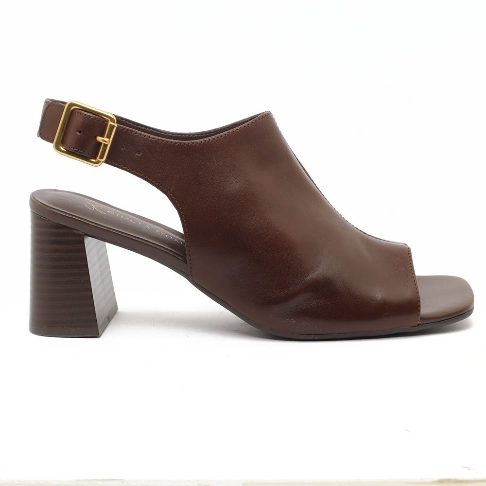 Sandália Giulia Domna Couro Salto Bloco Médio Peep Toe