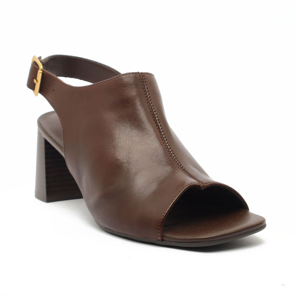 Sandália Giulia Domna Couro Salto Bloco Médio Peep Toe Marrom 2
