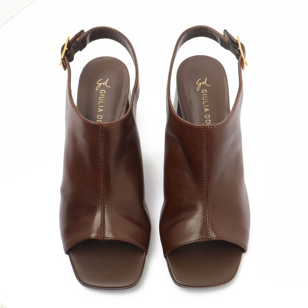 Sandália Giulia Domna Couro Salto Bloco Médio Peep Toe Marrom 5