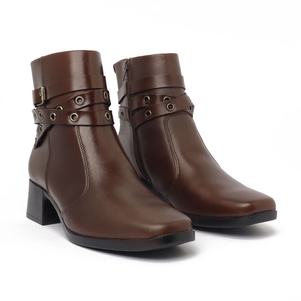 Bota Belluno Salto Bloco Cano Baixo Tiras Furos Marrom 3