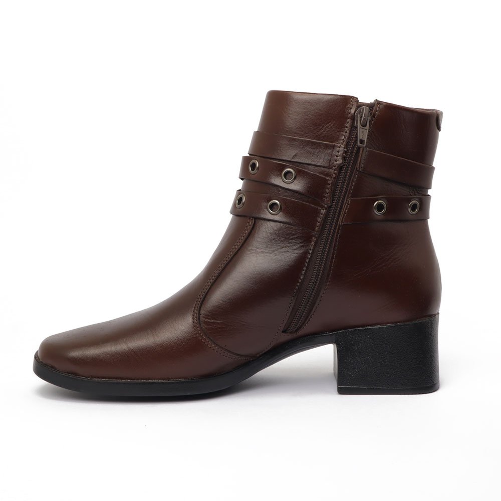 Bota Belluno Salto Bloco Cano Baixo Tiras Furos Marrom 6