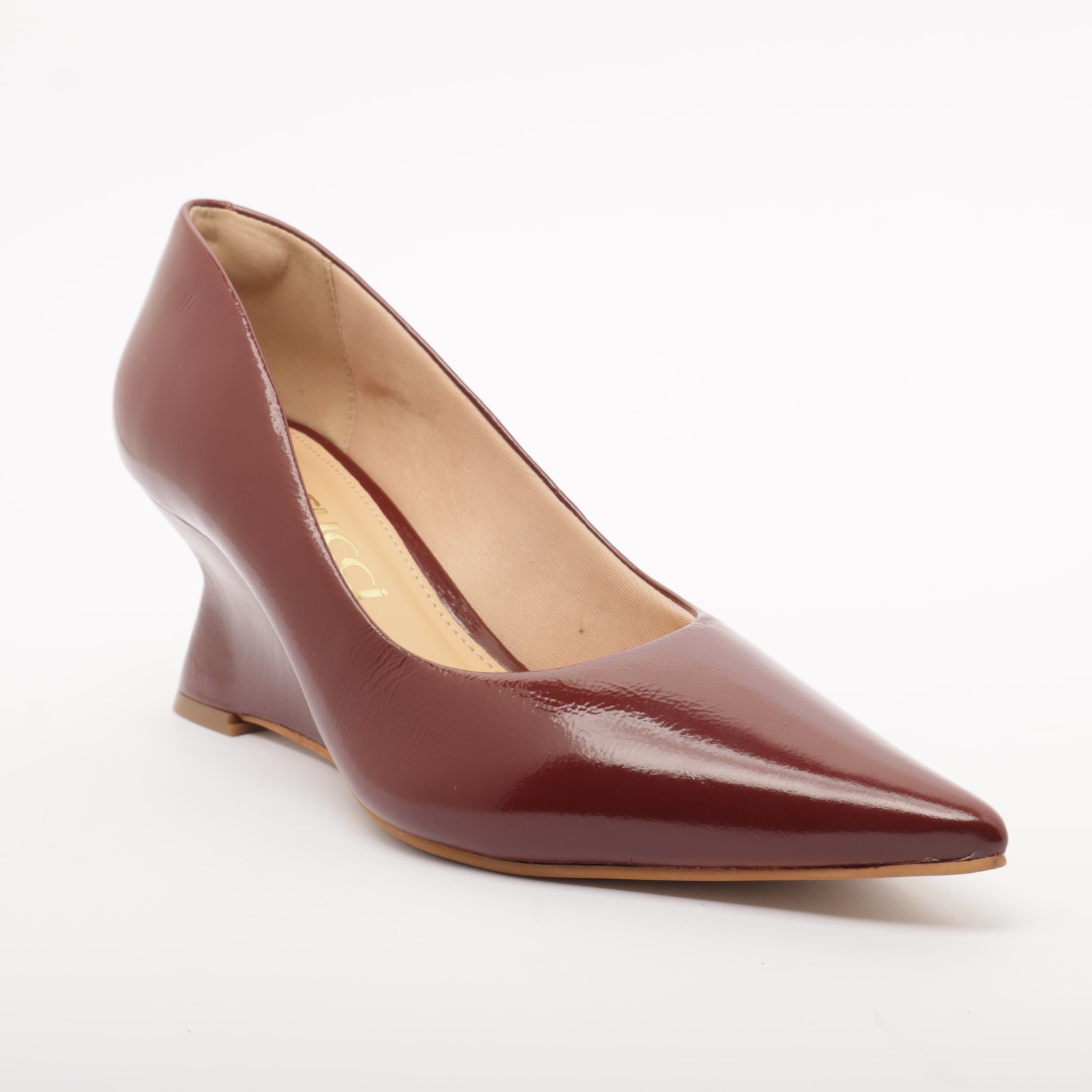 Scarpin Ferrucci Salto Anabela Médio Bico Alongado Marrom 2