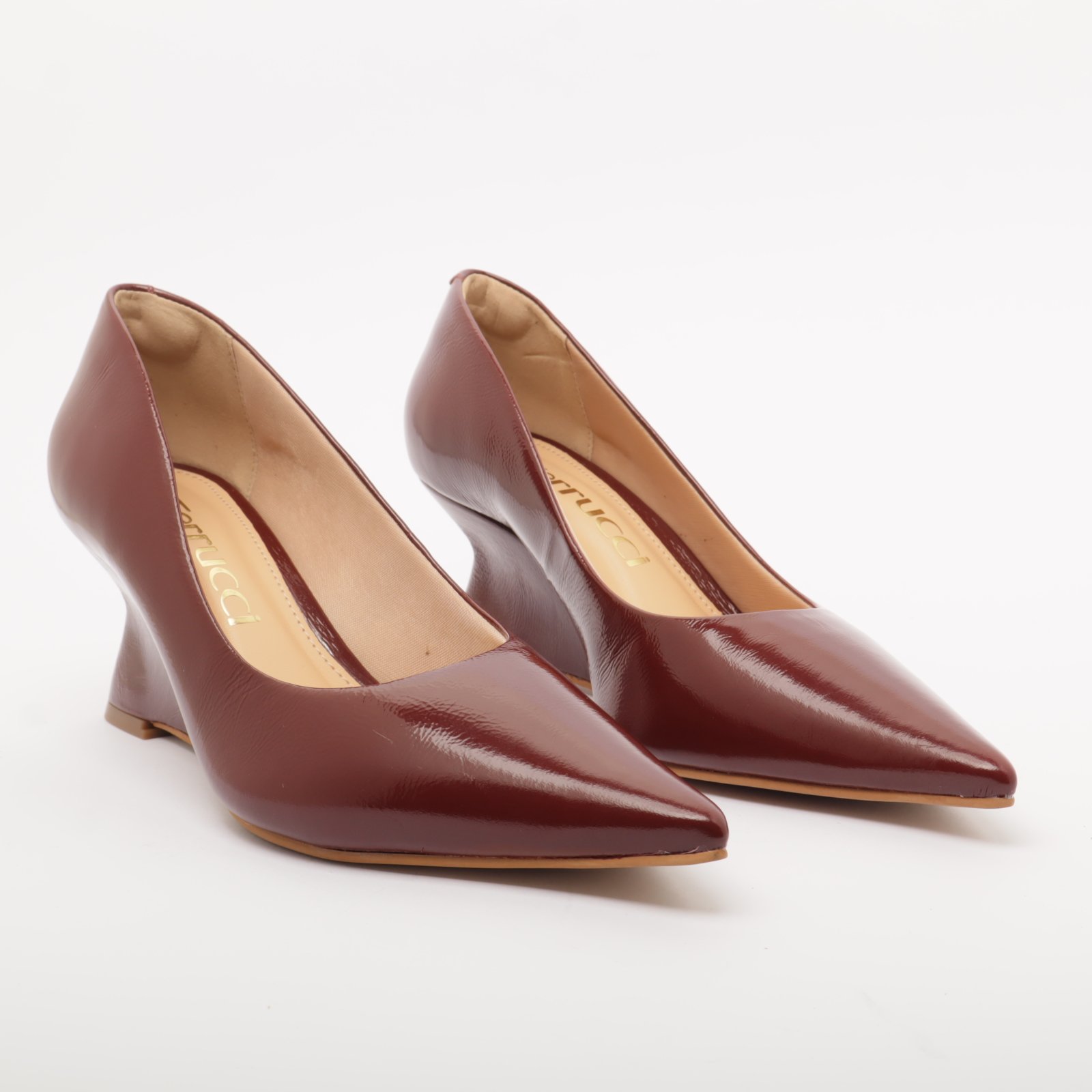 Scarpin Ferrucci Salto Anabela Médio Bico Alongado Marrom 3