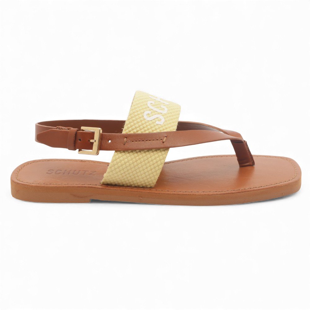Sandália Flat Schutz Bico Quadrado Pesponto