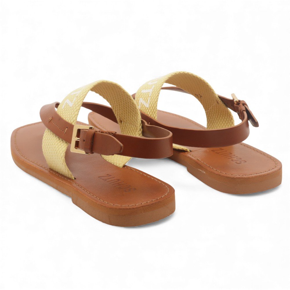 Sandália Flat Schutz Bico Quadrado Pesponto Caramelo 4