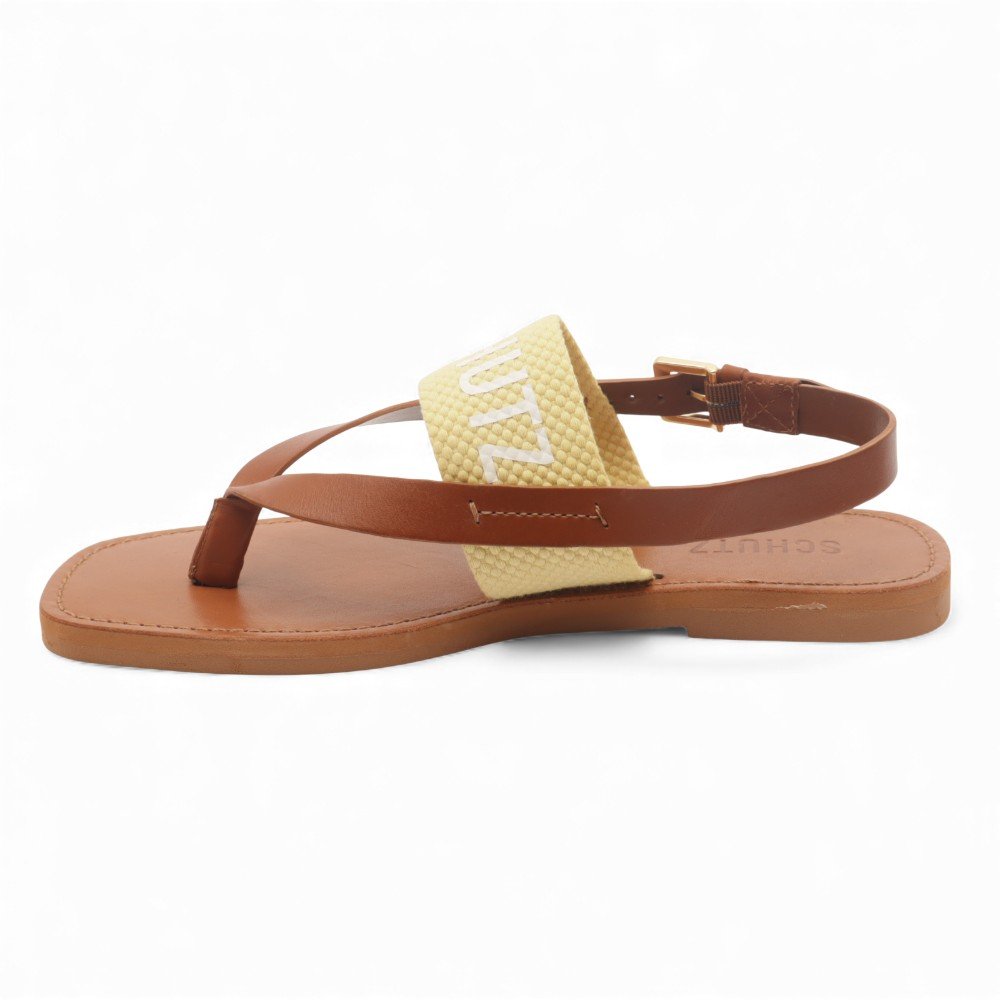 Sandália Flat Schutz Bico Quadrado Pesponto Caramelo 6