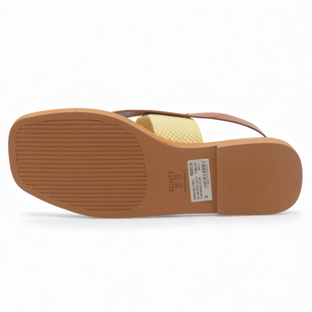 Sandália Flat Schutz Bico Quadrado Pesponto Caramelo 8