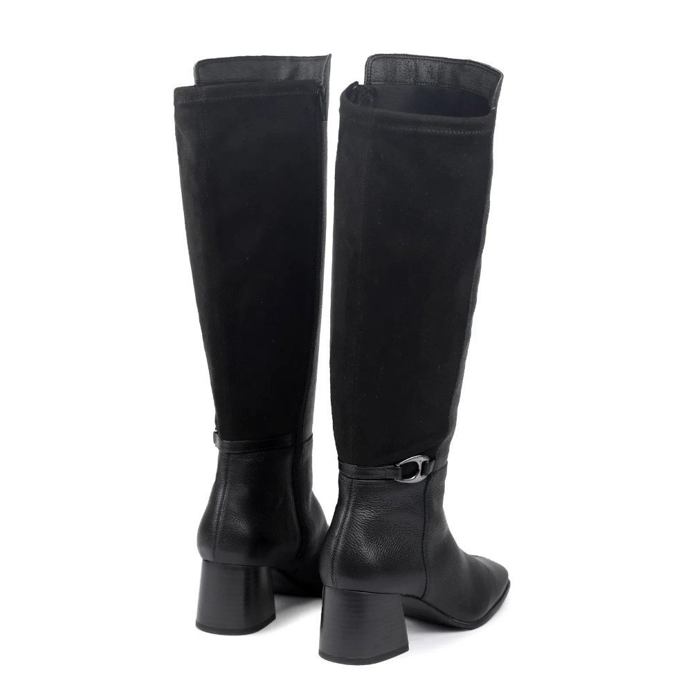 Bota Feminina Giulia Domna Salto Bloco Médio Cano Longo Couro Preto 3