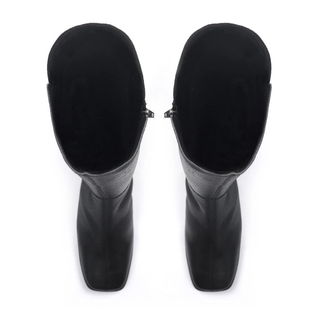 Bota Feminina Giulia Domna Salto Bloco Médio Cano Longo Couro Preto 4
