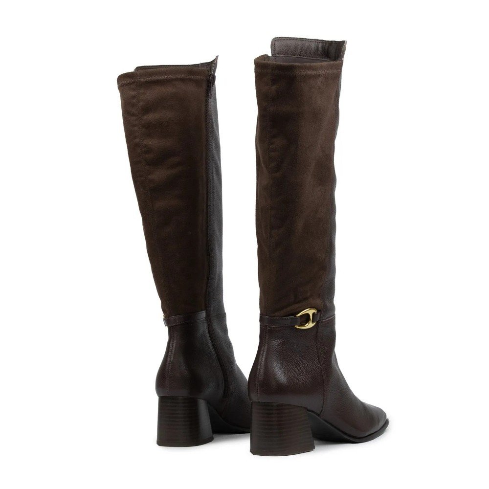 Bota Feminina Giulia Domna Salto Bloco Médio Cano Longo Couro Marrom 3