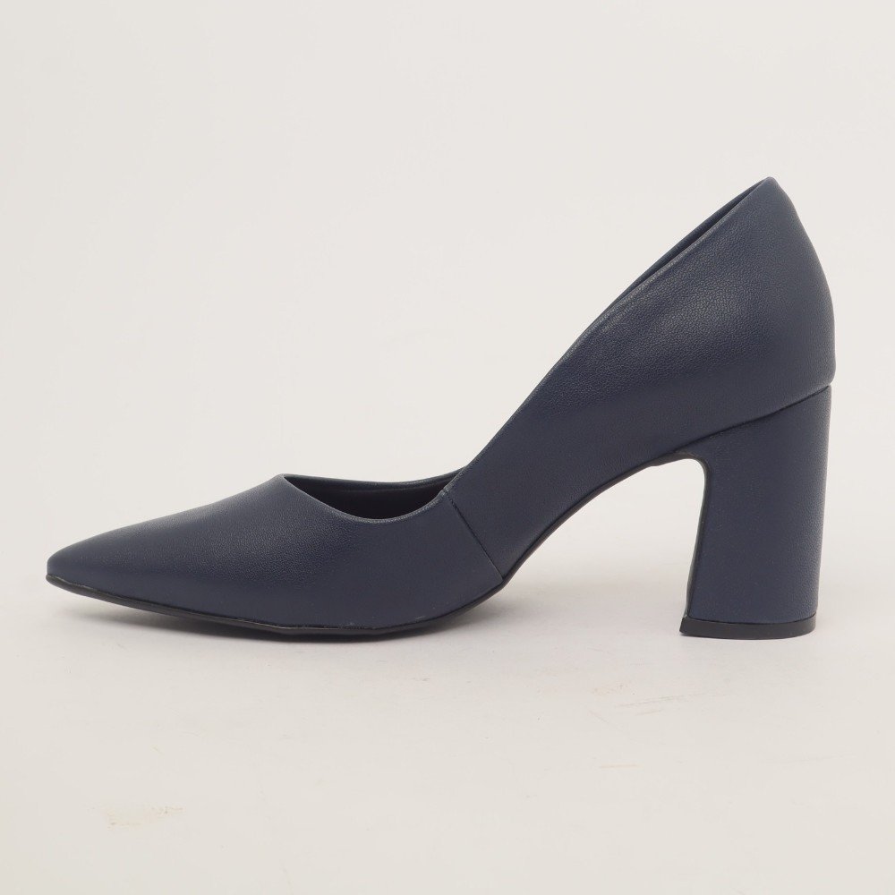Scarpin Sapato Da Corte Salto Bloco Médio Liso Azul Marinho 6