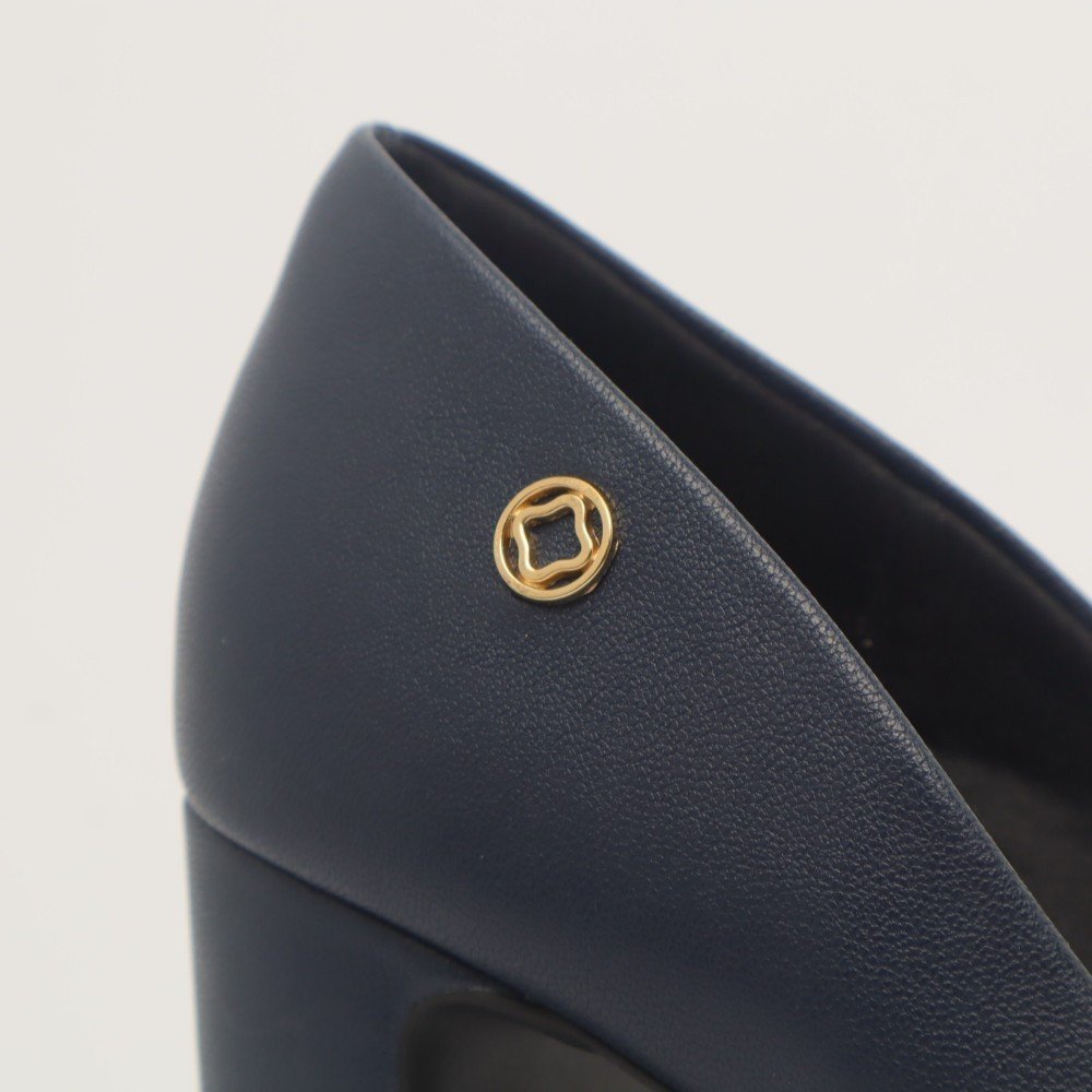 Scarpin Sapato Da Corte Salto Bloco Médio Liso Azul Marinho 7