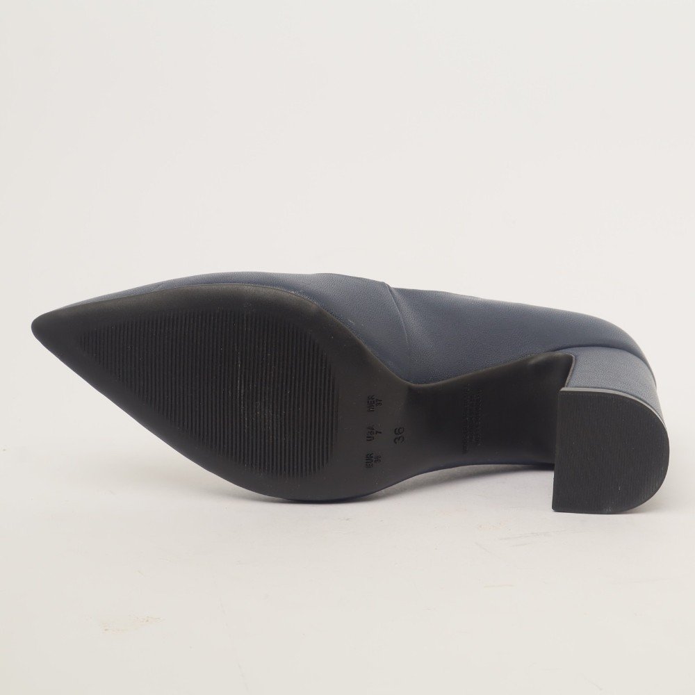 Scarpin Sapato Da Corte Salto Bloco Médio Liso Azul Marinho 8