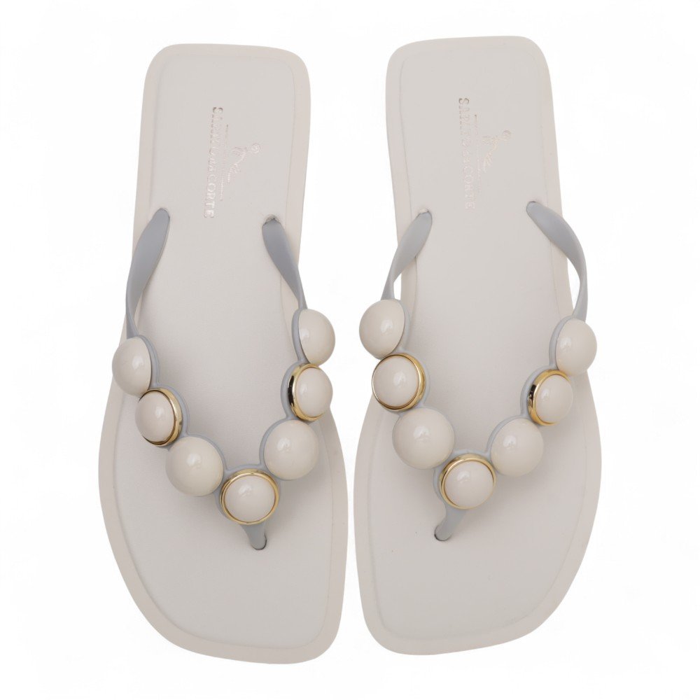 Chinelo Sapato da Corte Flat Pedraria Leitosa