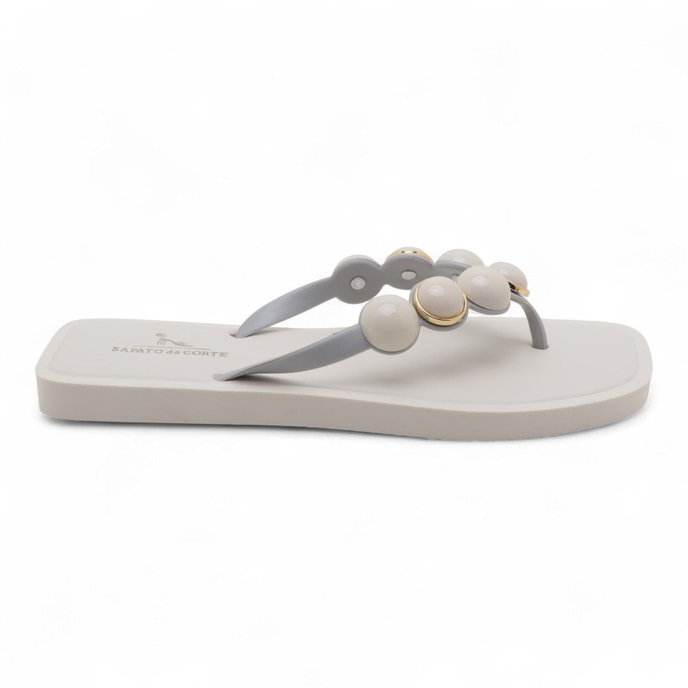 Chinelo Sapato da Corte Flat Pedraria Leitosa Branco 2