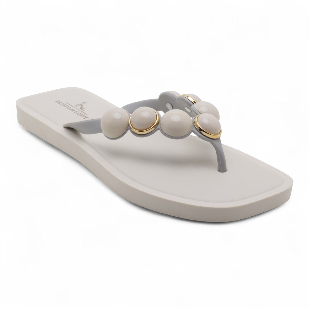 Chinelo Sapato da Corte Flat Pedraria Leitosa Branco 3