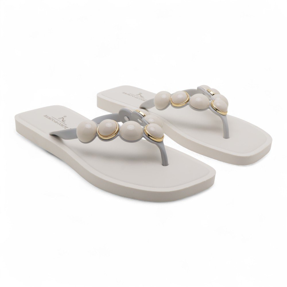 Chinelo Sapato da Corte Flat Pedraria Leitosa Branco 4