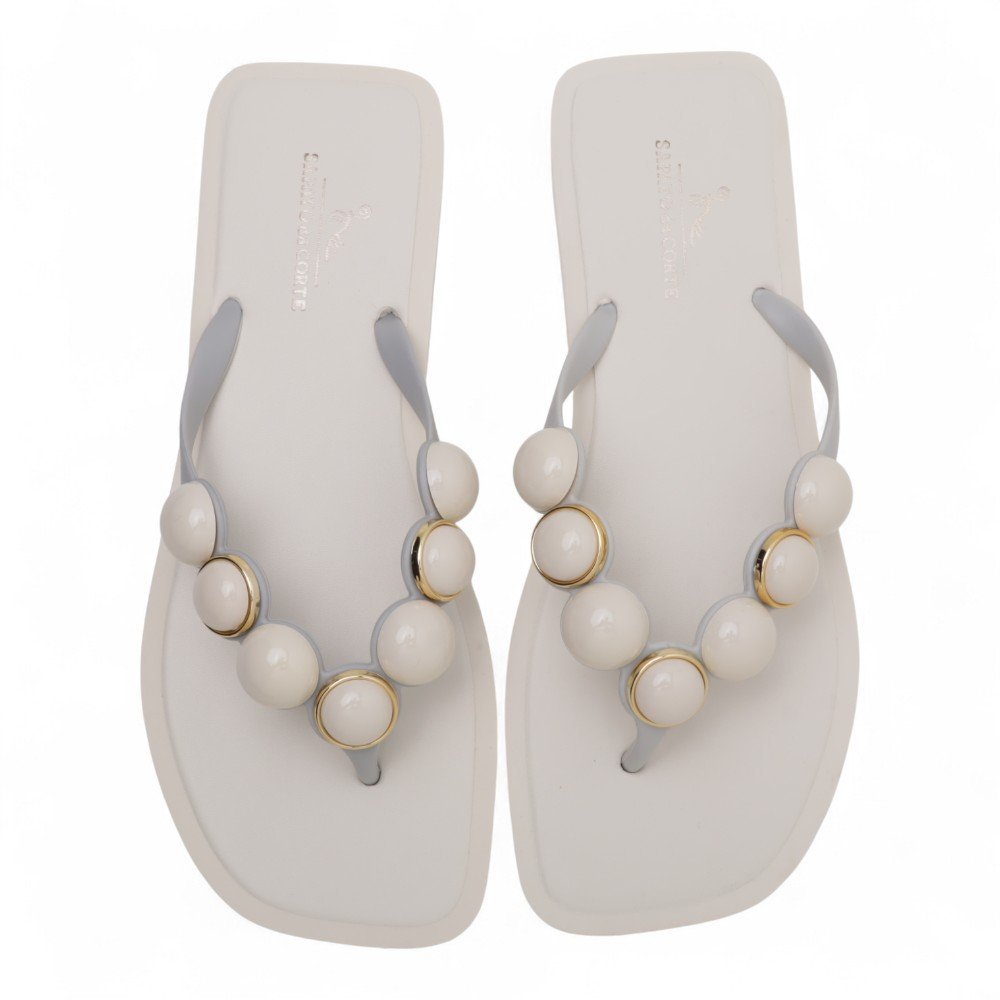 Chinelo Sapato da Corte Flat Pedraria Leitosa