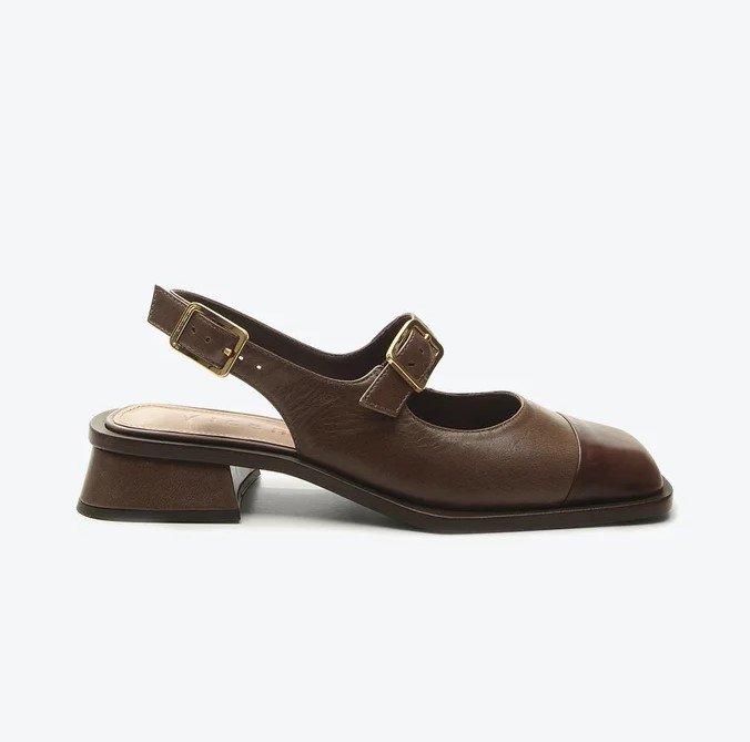Slingback Vicenza Mary Jane Bico Quadrado Couro