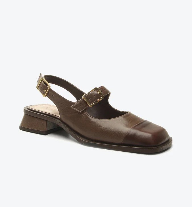 Slingback Vicenza Mary Jane Bico Quadrado Couro Marrom 2
