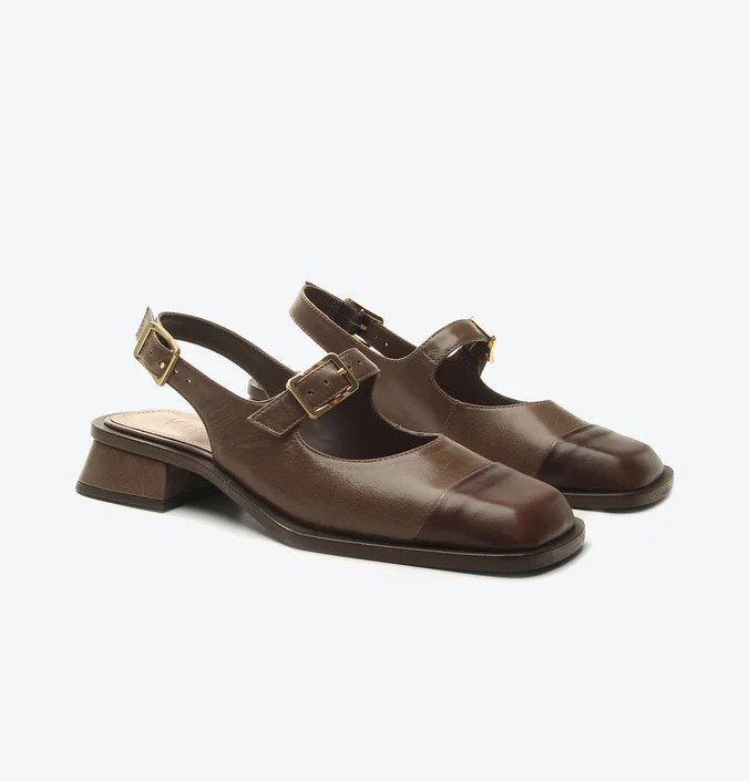 Slingback Vicenza Mary Jane Bico Quadrado Couro Marrom 3