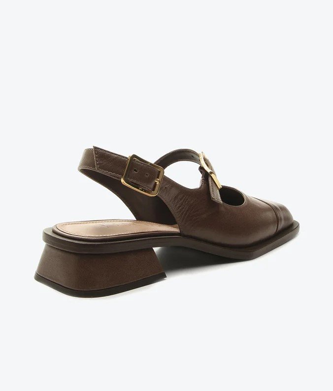 Slingback Vicenza Mary Jane Bico Quadrado Couro Marrom 4