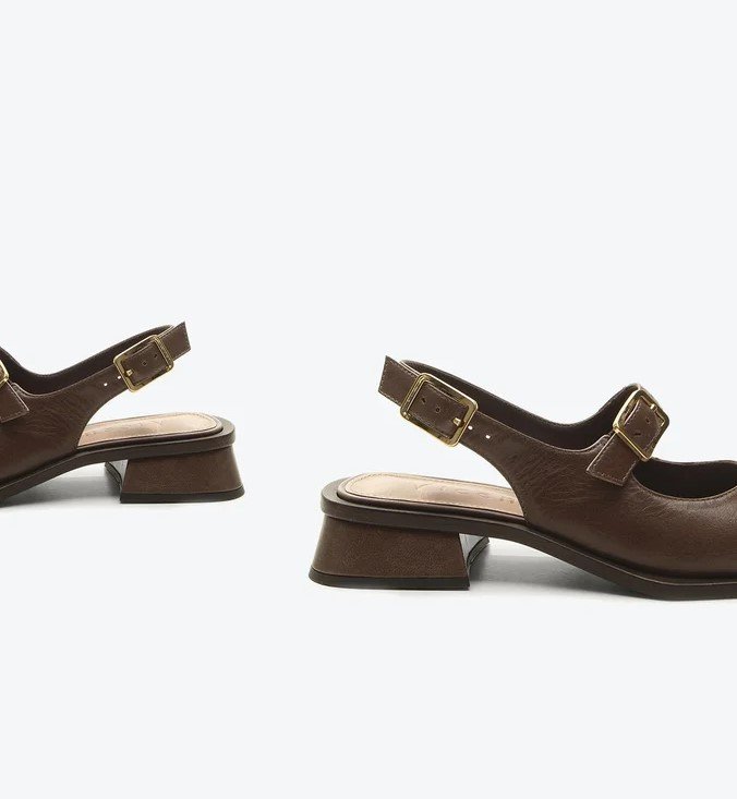 Slingback Vicenza Mary Jane Bico Quadrado Couro Marrom 5