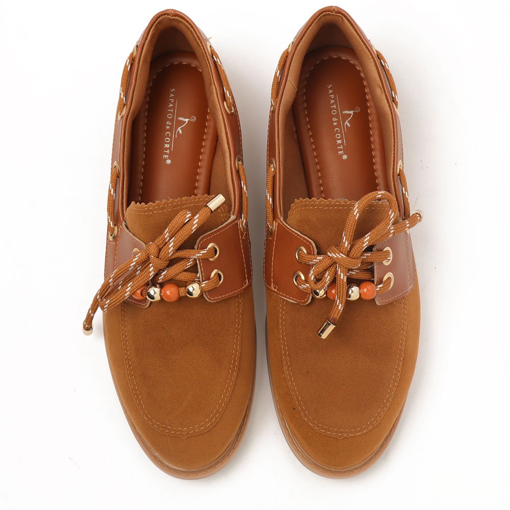 Mocassim Sapato Da Corte Bico Oval Cadarço Caramelo 5
