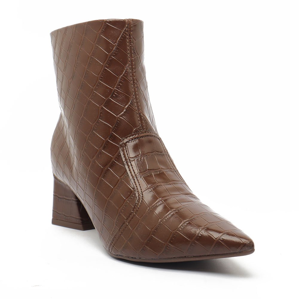 Bota Sapato Da Corte Salto Bloco Baixo Cano Curto Café 2