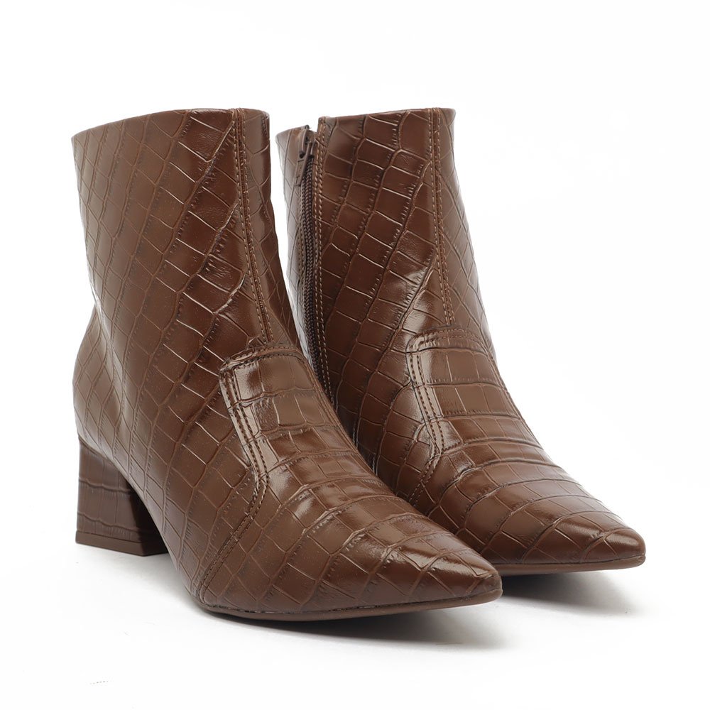 Bota Sapato Da Corte Salto Bloco Baixo Cano Curto Café 3
